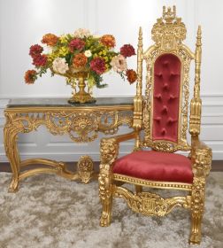 King Chair in Gold Leaf and Burgundy Velvet