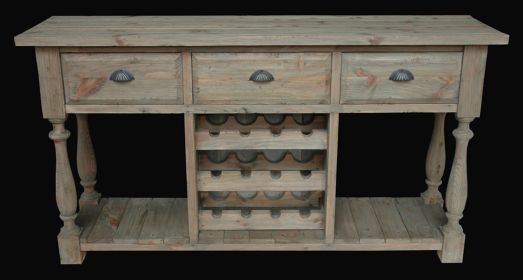Farmhouse Console with Wine Rack in All Natural Finish