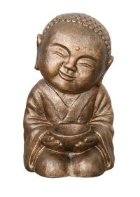 Sitting Monk With Bowl Glossy Black Gold