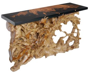 60 Inch Teak Root Console Black Resin