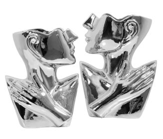 Abstract Torso Vases Silver Set of 2