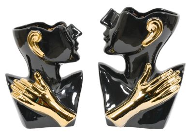 Abstract Torso Vases Black with Gold Accents Set of 2