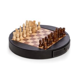 Bey-Berk International G545 Leather &amp; Wood Chess Set&#44; Black