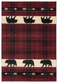 United Weavers of America 2055 41434 35C Cottage Tartan Bear Burgundy Area Rectangle Rug&#44; 2 ft. 7 in. x 4 ft. 2 in.