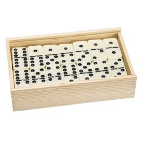 Hey Play M370005 Double Six Dominoes with Wood Case&#44; Black & White - Set of 55