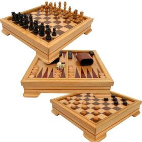Deluxe 7-in-1 Game Set Chess Backgammon - Brown