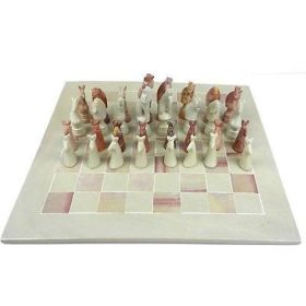 Smolart Hand Carved Soapstone Animal Chess Set Board&#44; 15 in.
